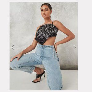 Missguided crop cami with handkerchief hem in scarf print Size 2 nwt
